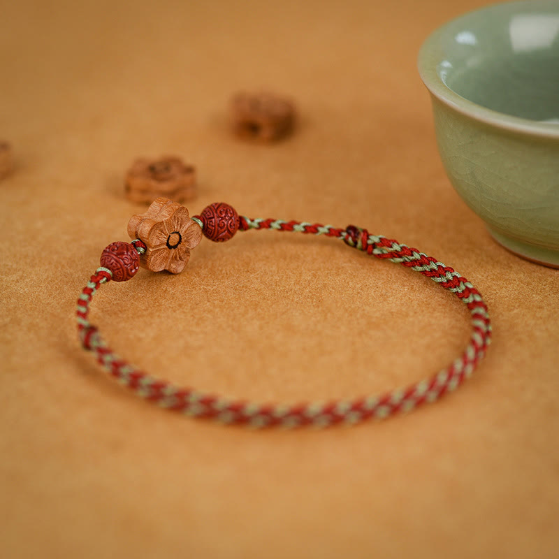 Wear FengShui Peach Wood Small Peach Blossom Cinnabar Wealth String Bracelet Anklet