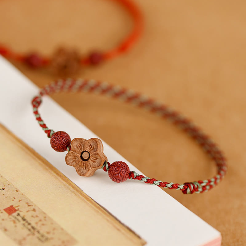 Wear FengShui Peach Wood Small Peach Blossom Cinnabar Wealth String Bracelet Anklet