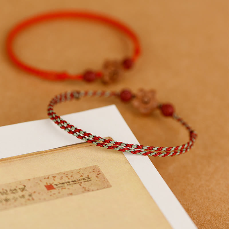 Wear FengShui Peach Wood Small Peach Blossom Cinnabar Wealth String Bracelet Anklet