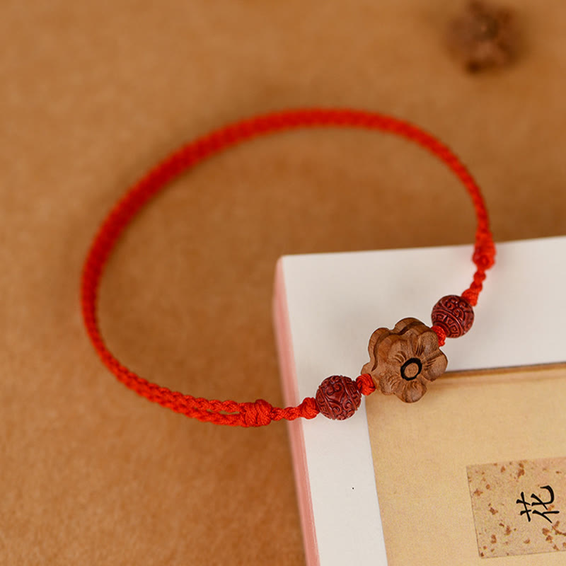 Wear FengShui Peach Wood Small Peach Blossom Cinnabar Wealth String Bracelet Anklet