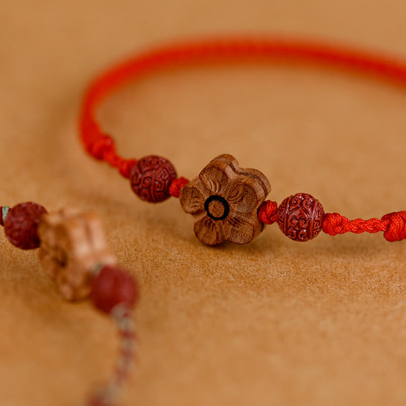 Wear FengShui Peach Wood Small Peach Blossom Cinnabar Wealth String Bracelet Anklet