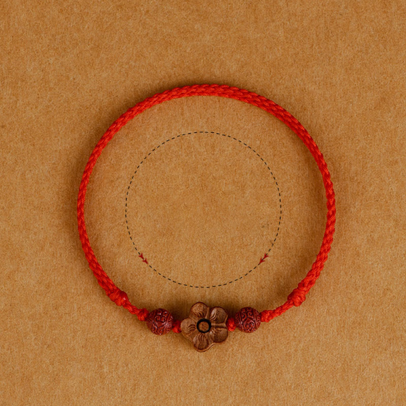 Wear FengShui Peach Wood Small Peach Blossom Cinnabar Wealth String Bracelet Anklet