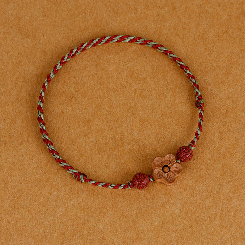 Wear FengShui Peach Wood Small Peach Blossom Cinnabar Wealth String Bracelet Anklet