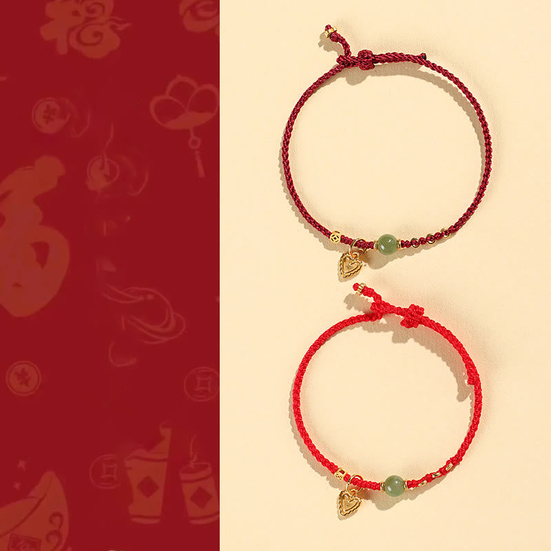 Wear FengShui 925 Sterling Silver Hetian Jade Bead Copper Coin Love Heart Charm Luck Bracelet