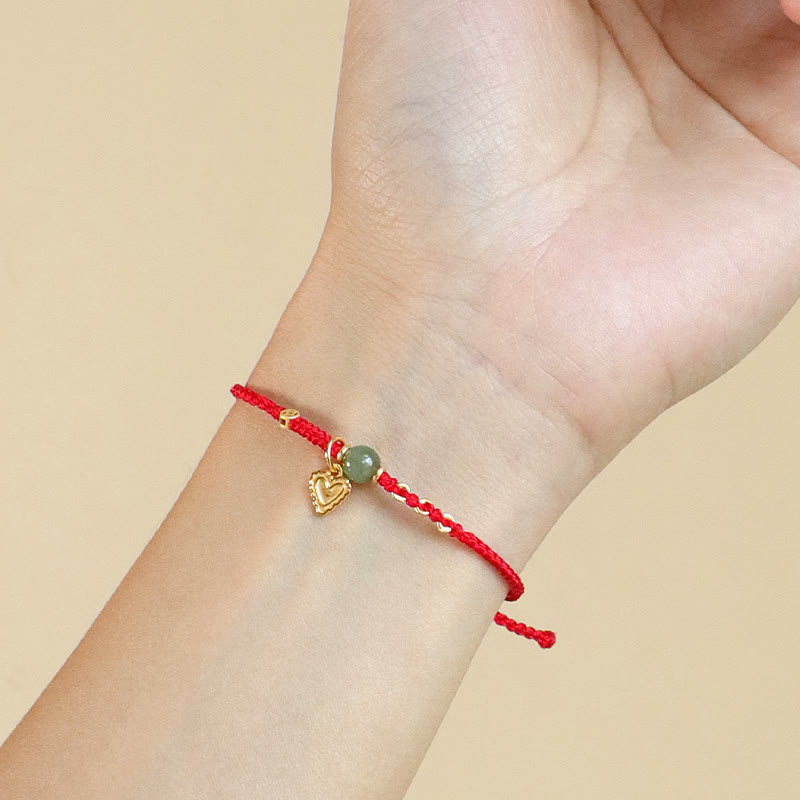 Wear FengShui 925 Sterling Silver Hetian Jade Bead Copper Coin Love Heart Charm Luck Bracelet