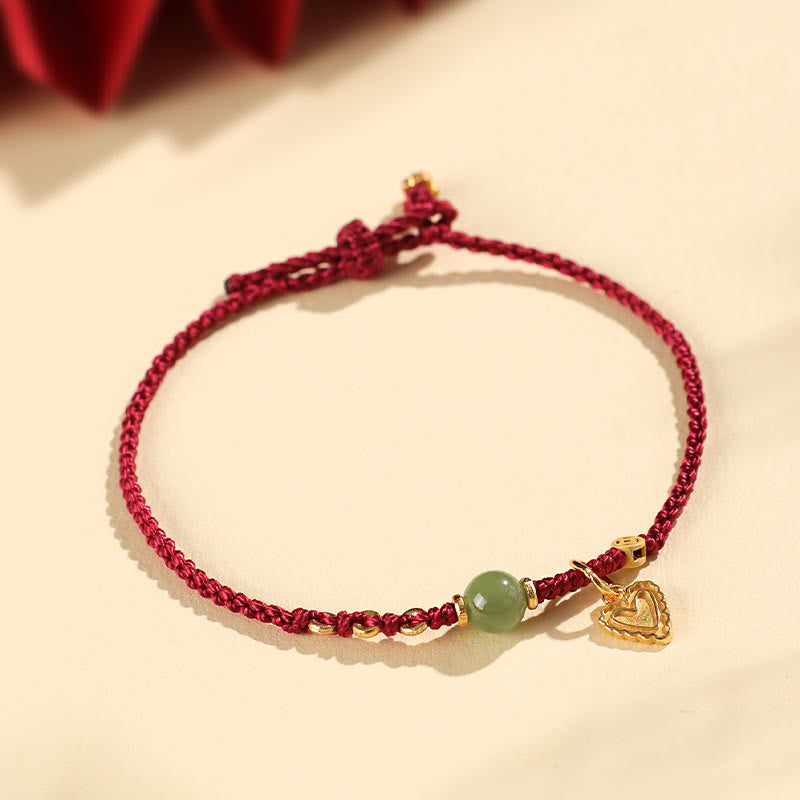 Wear FengShui 925 Sterling Silver Hetian Jade Bead Copper Coin Love Heart Charm Luck Bracelet