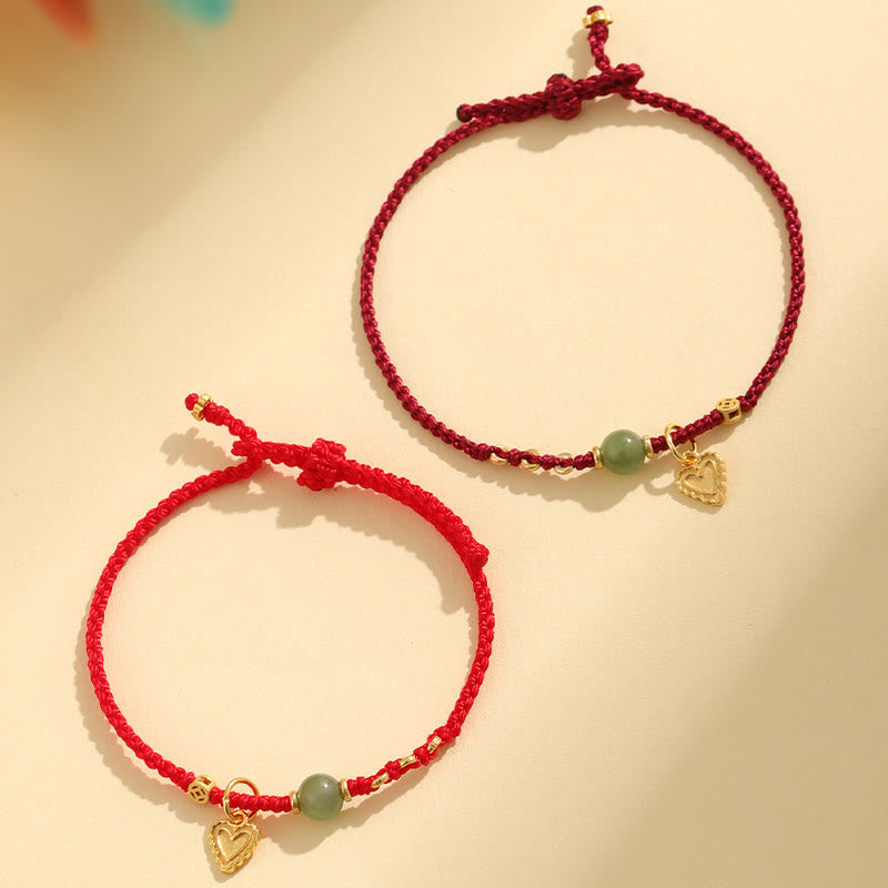 Wear FengShui 925 Sterling Silver Hetian Jade Bead Copper Coin Love Heart Charm Luck Bracelet
