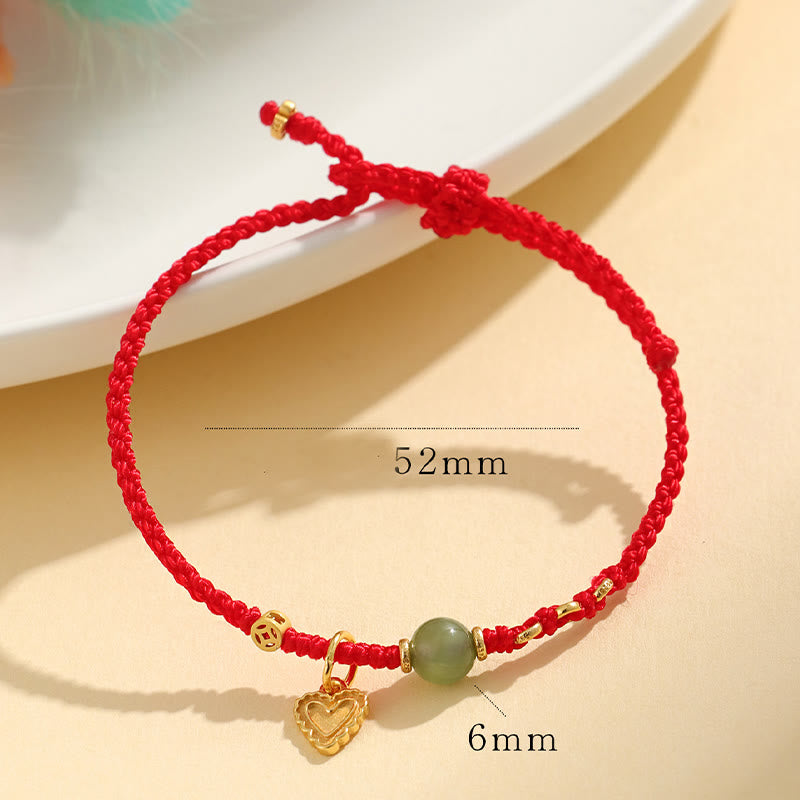 Wear FengShui 925 Sterling Silver Hetian Jade Bead Copper Coin Love Heart Charm Luck Bracelet