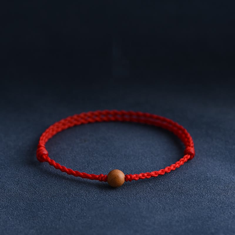 Wear FengShui Natural Peach Wood Bead Ward Off Evil Spirits Braided Bracelet