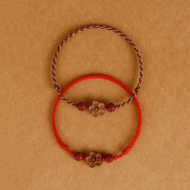 Wear FengShui Peach Wood Small Peach Blossom Cinnabar Wealth String Bracelet Anklet