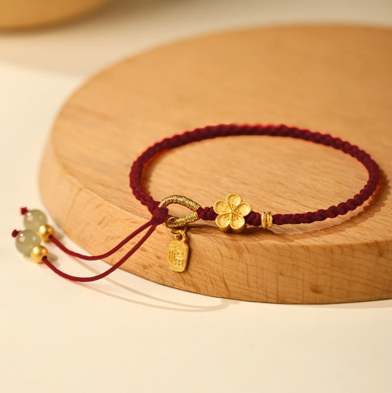 Wear FengShui Hetian Jade Small Peach Blossom Fu Character Charm Luck String Bracelet