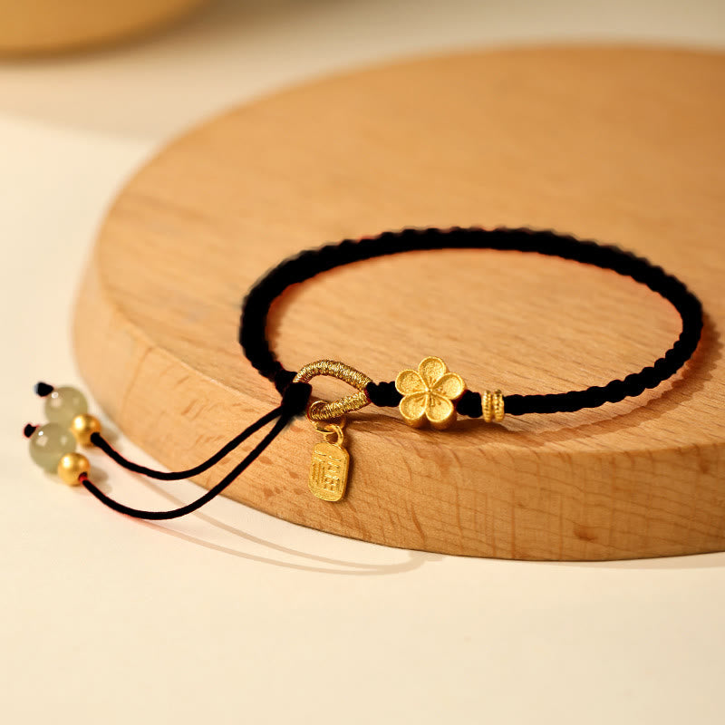 Wear FengShui Hetian Jade Small Peach Blossom Fu Character Charm Luck String Bracelet