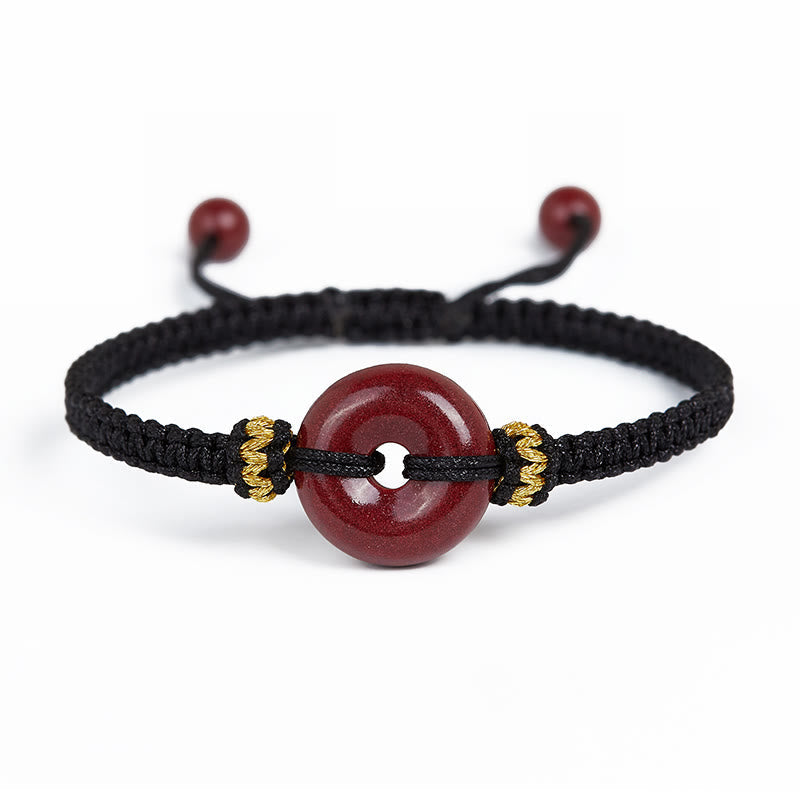 Wear FengShui Handmade Cinnabar Round Peace Buckle Concentration Braided Bracelet