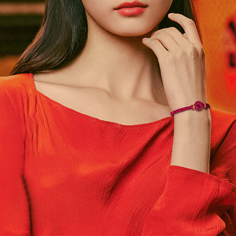 Wear FengShui Handmade Cinnabar Round Peace Buckle Concentration Braided Bracelet