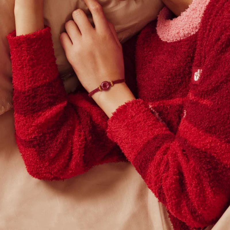 Wear FengShui Handmade Cinnabar Round Peace Buckle Concentration Braided Bracelet