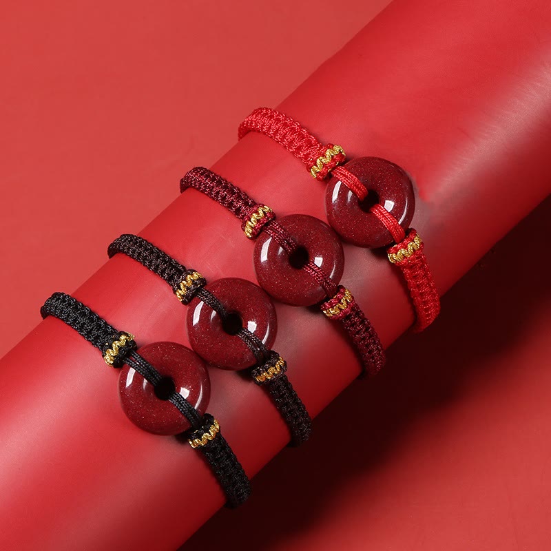 Wear FengShui Handmade Cinnabar Round Peace Buckle Concentration Braided Bracelet