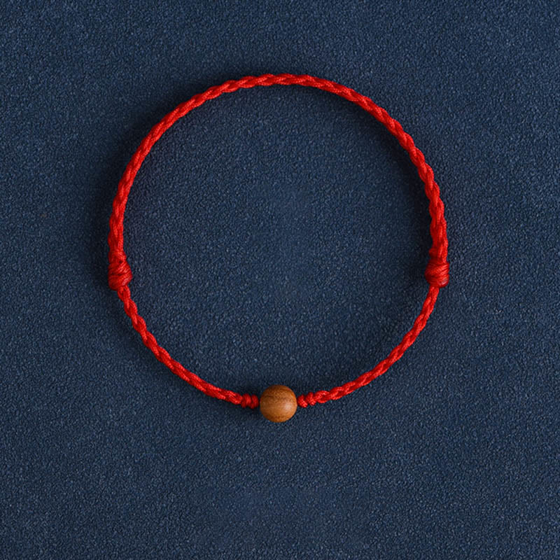 Wear FengShui Natural Peach Wood Bead Ward Off Evil Spirits Braided Bracelet