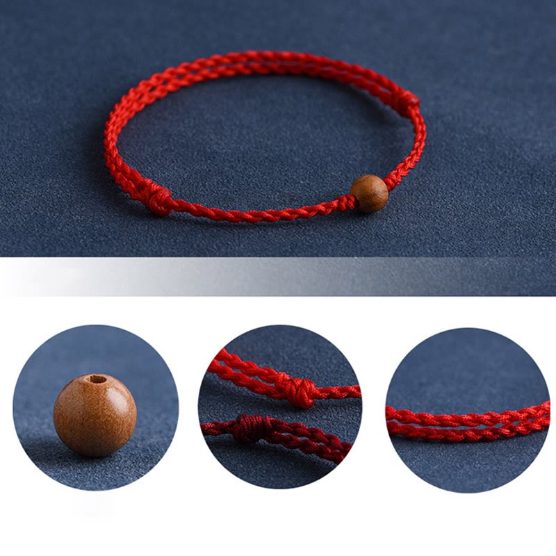 Wear FengShui Natural Peach Wood Bead Ward Off Evil Spirits Braided Bracelet