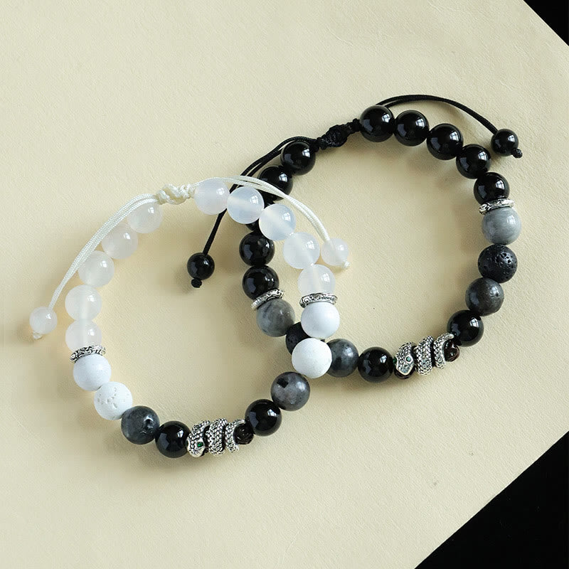 Wear FengShui Black Onyx Black Glitter Stone White Agate White Turquoise Year Of The Snake Protection Bracelet