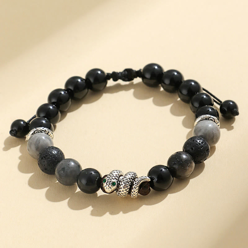Wear FengShui Black Onyx Black Glitter Stone White Agate White Turquoise Year Of The Snake Protection Bracelet