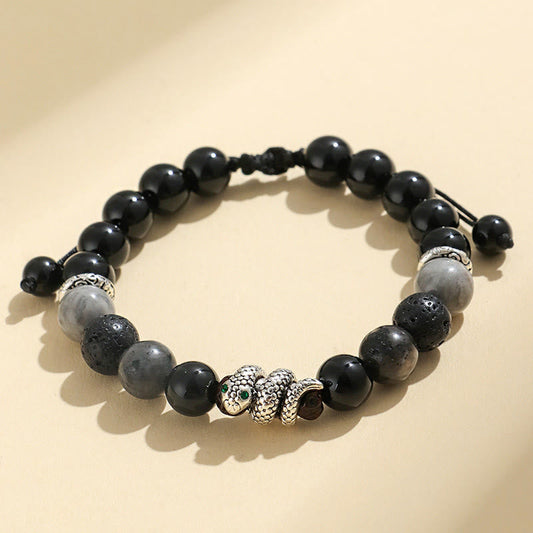 Wear FengShui Black Onyx Black Glitter Stone White Agate White Turquoise Year Of The Snake Protection Bracelet