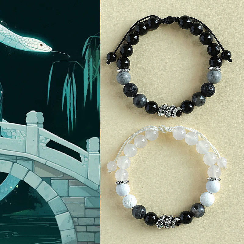 Wear FengShui Black Onyx Black Glitter Stone White Agate White Turquoise Year Of The Snake Protection Bracelet