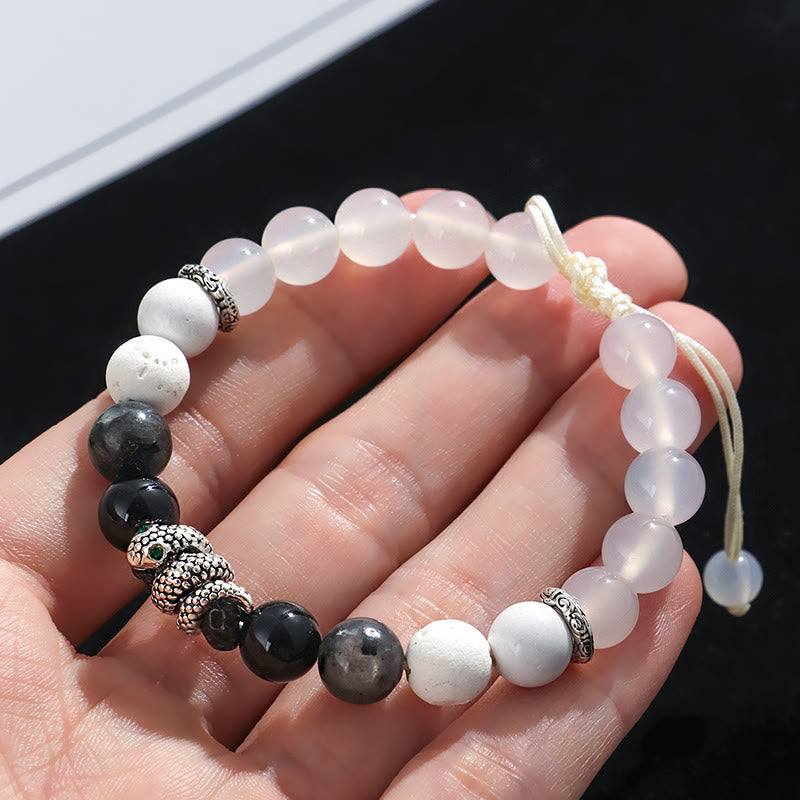 Wear FengShui Black Onyx Black Glitter Stone White Agate White Turquoise Year Of The Snake Protection Bracelet