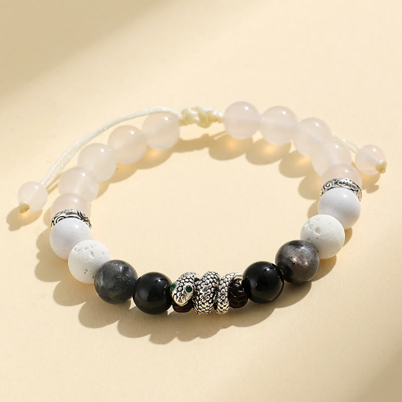 Wear FengShui Black Onyx Black Glitter Stone White Agate White Turquoise Year Of The Snake Protection Bracelet