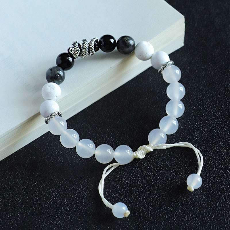 Wear FengShui Black Onyx Black Glitter Stone White Agate White Turquoise Year Of The Snake Protection Bracelet