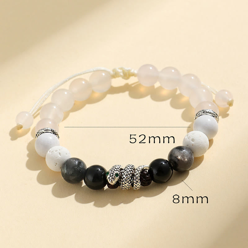 Wear FengShui Black Onyx Black Glitter Stone White Agate White Turquoise Year Of The Snake Protection Bracelet