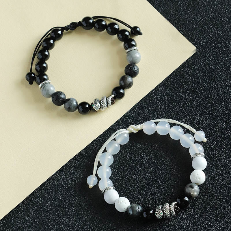 Wear FengShui Black Onyx Black Glitter Stone White Agate White Turquoise Year Of The Snake Protection Bracelet