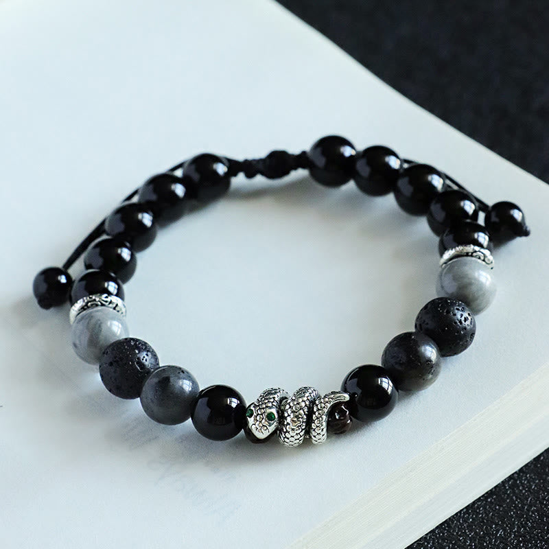 Wear FengShui Black Onyx Black Glitter Stone White Agate White Turquoise Year Of The Snake Protection Bracelet