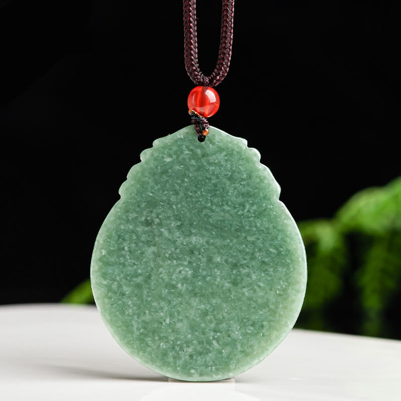 Wear FengShui Round Lotus Pattern Jade Abundance Prosperity Necklace Rope Pendant