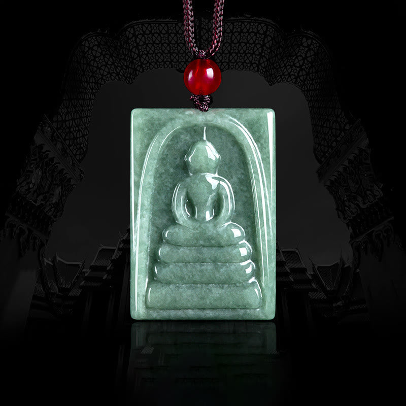 Wear FengShui Formless Buddha Jade Square Amulet Prosperity String Necklace Pendant