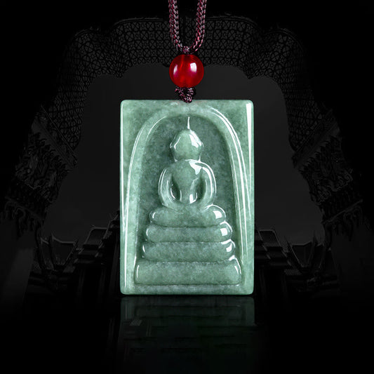 Wear FengShui Formless Buddha Jade Square Amulet Prosperity String Necklace Pendant