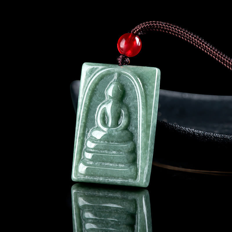 Wear FengShui Formless Buddha Jade Square Amulet Prosperity String Necklace Pendant