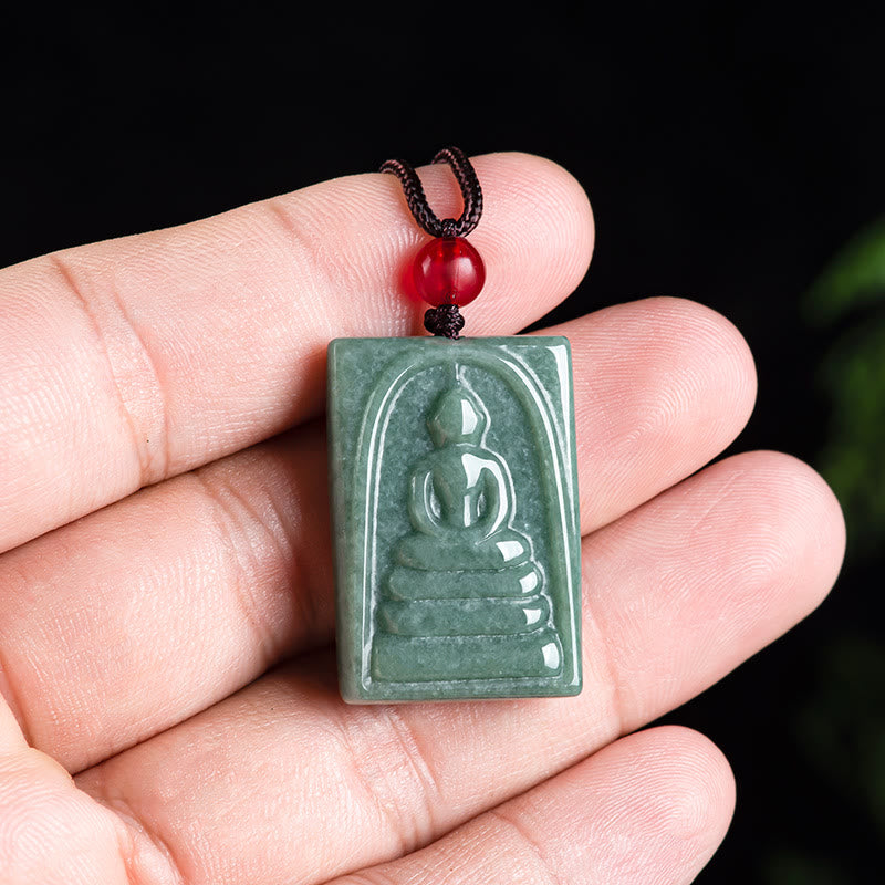 Wear FengShui Formless Buddha Jade Square Amulet Prosperity String Necklace Pendant