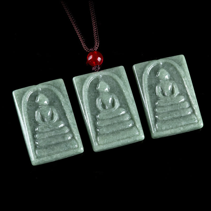 Wear FengShui Formless Buddha Jade Square Amulet Prosperity String Necklace Pendant