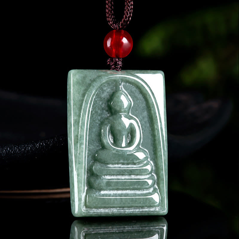 Wear FengShui Formless Buddha Jade Square Amulet Prosperity String Necklace Pendant