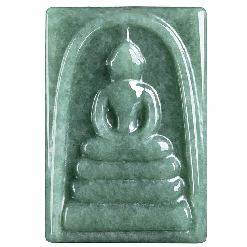 Wear FengShui Formless Buddha Jade Square Amulet Prosperity String Necklace Pendant