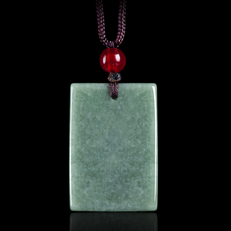 Wear FengShui Formless Buddha Jade Square Amulet Prosperity String Necklace Pendant