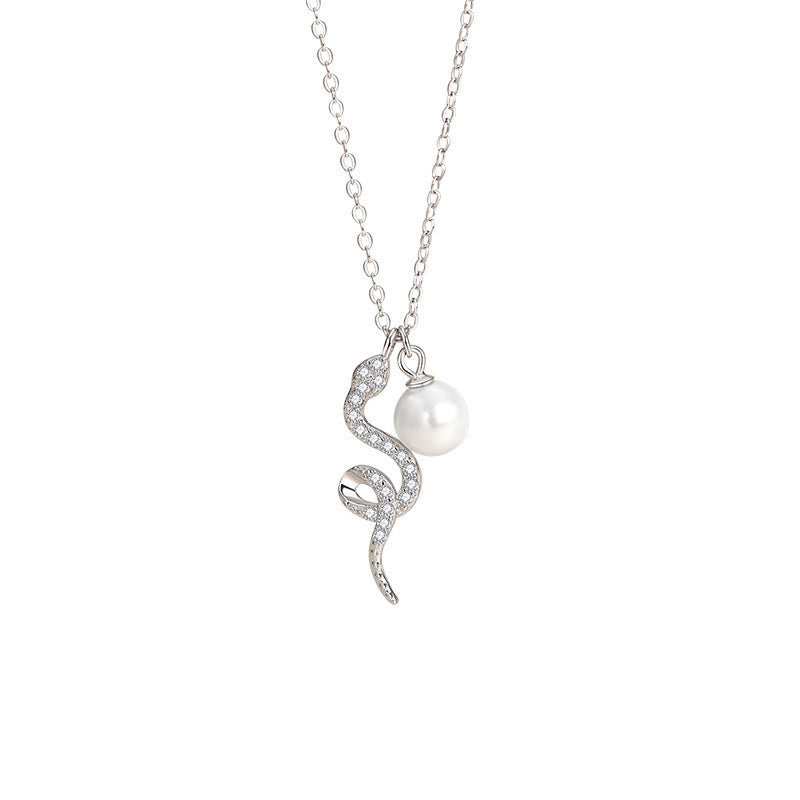 Wear FengShui 925 Sterling Silver Pearl Year Of The Snake Blessing Sincerity Necklace Pendant