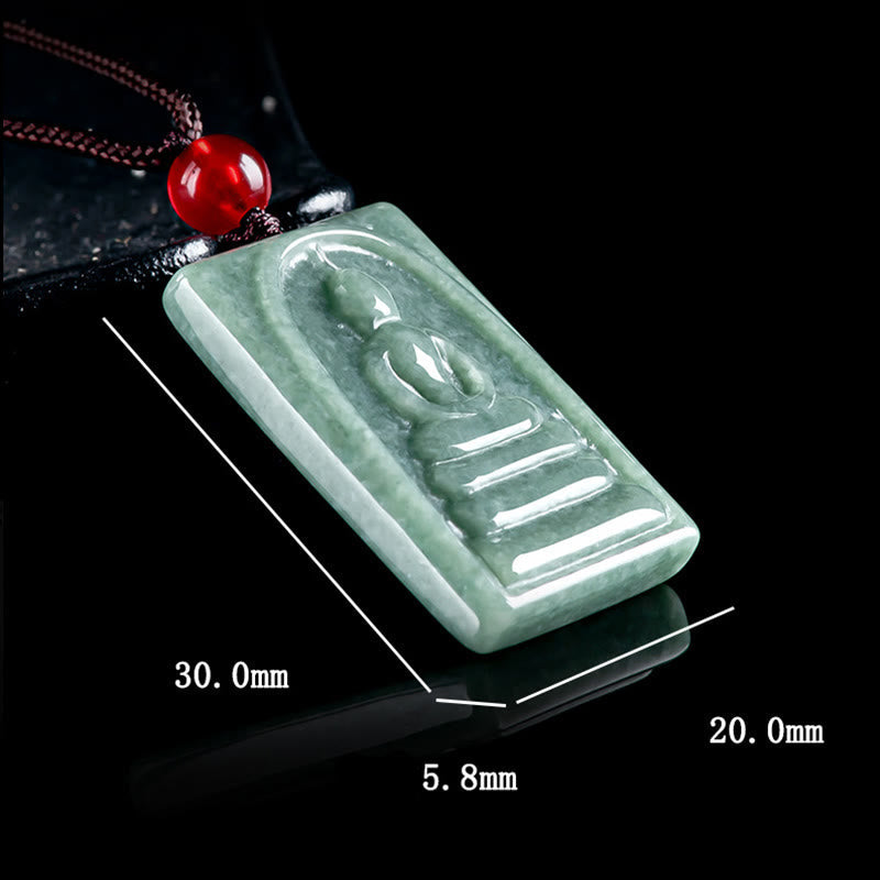 Wear FengShui Formless Buddha Jade Square Amulet Prosperity String Necklace Pendant