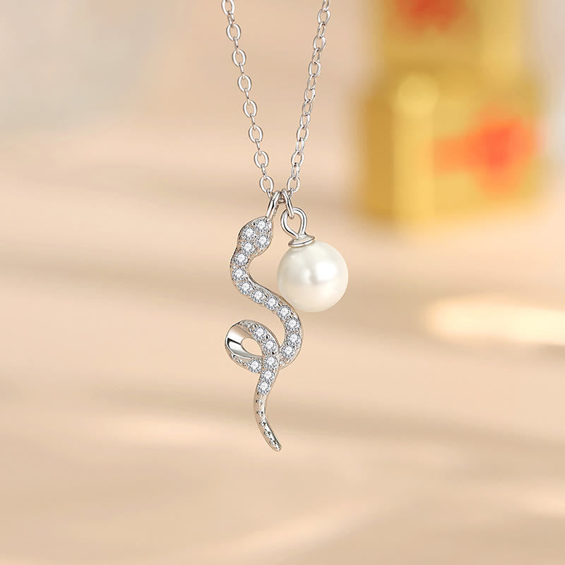 Wear FengShui 925 Sterling Silver Pearl Year Of The Snake Blessing Sincerity Necklace Pendant