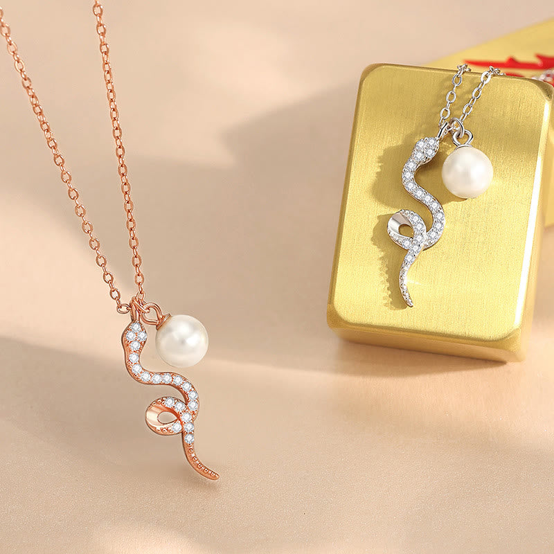 Wear FengShui 925 Sterling Silver Pearl Year Of The Snake Blessing Sincerity Necklace Pendant