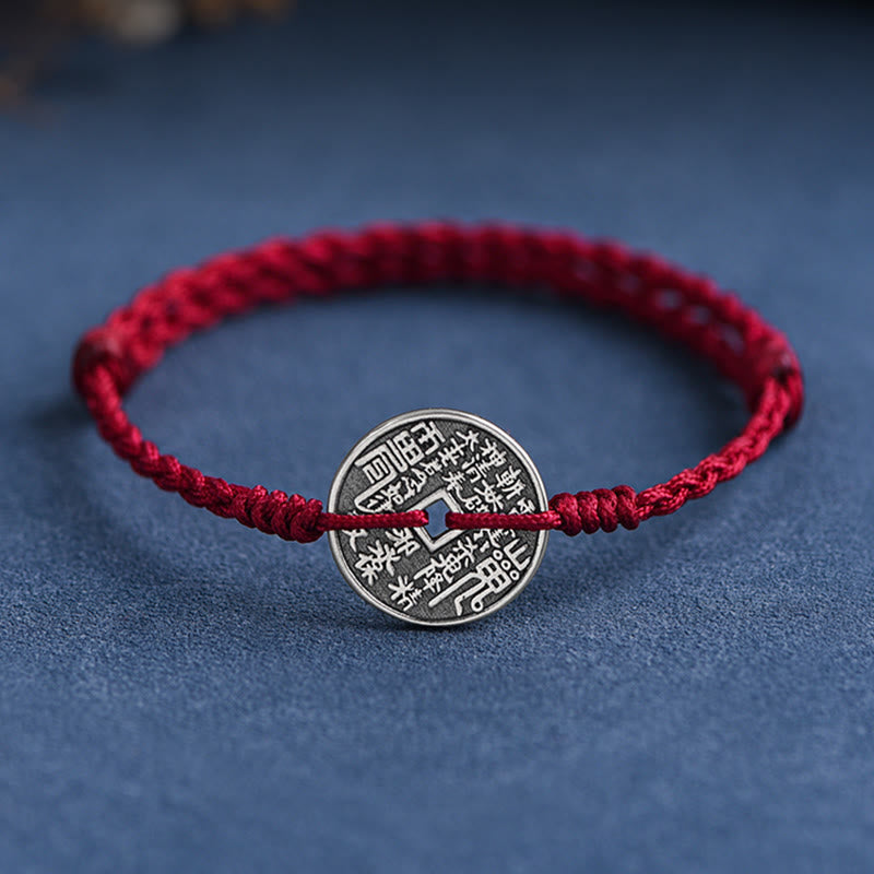 Wear FengShui 925 Sterling Silver Coin Protection Braided Bracelet Anklet