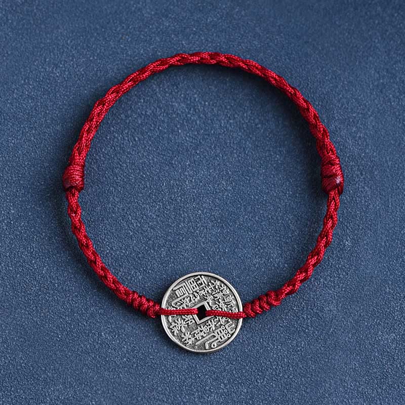 Wear FengShui 925 Sterling Silver Coin Protection Braided Bracelet Anklet