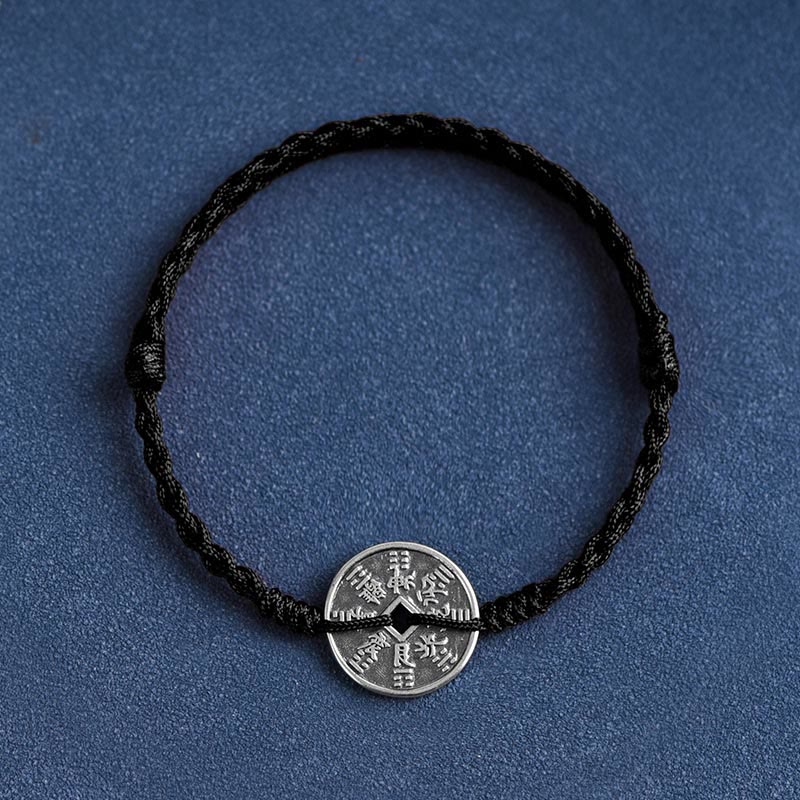 Wear FengShui 925 Sterling Silver Coin Protection Braided Bracelet Anklet