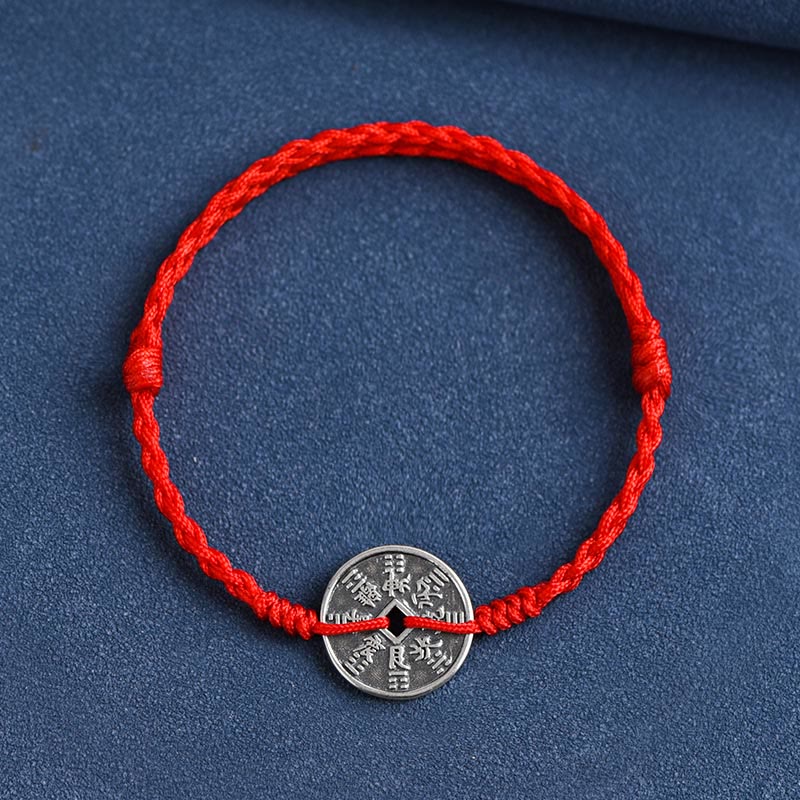 Wear FengShui 925 Sterling Silver Coin Protection Braided Bracelet Anklet