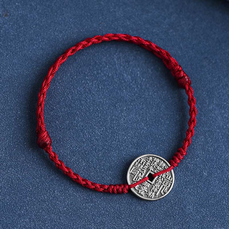 Wear FengShui 925 Sterling Silver Coin Protection Braided Bracelet Anklet